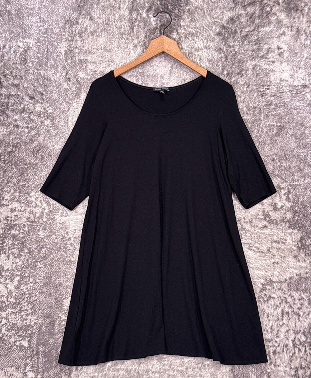 Eileen Fisher Top / Dress Large Womens System Viscose Jersey Black Tunic